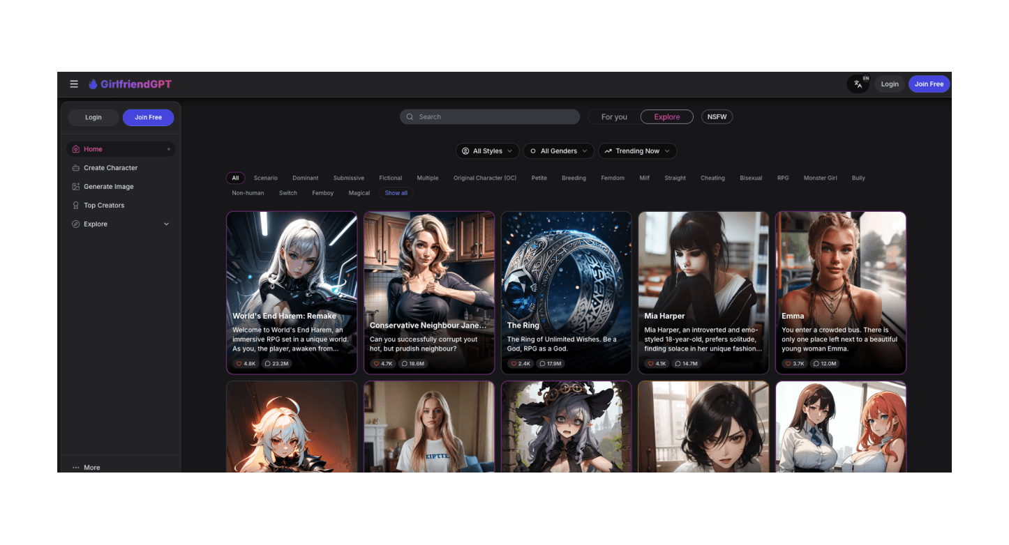 GirlfriendGPT website screenshot
